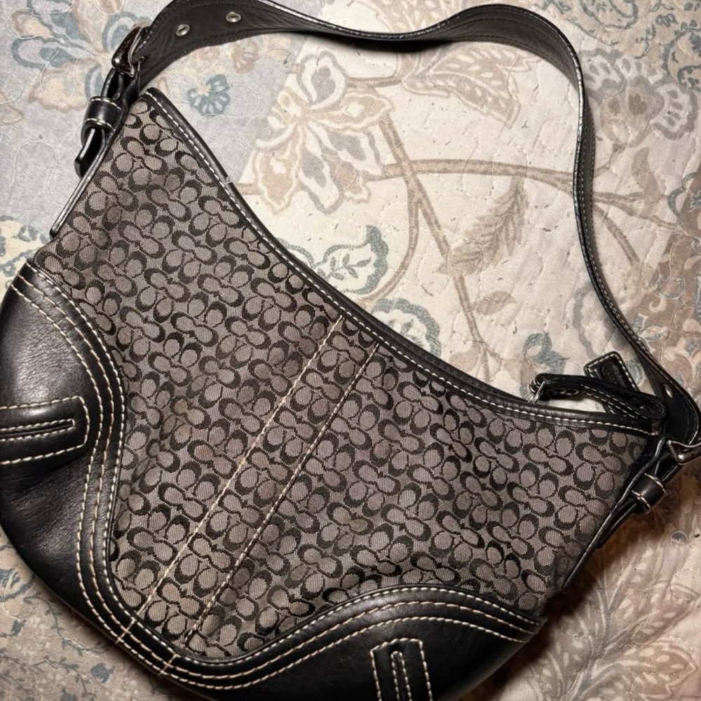 Coach Black and Gray Patterned Shoulder Bag